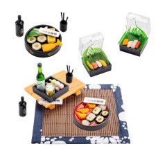 5 Set Miniature Sushi Figurines Mini Japanese Food Props For Mini House Japanese Living Room Scene Decoration