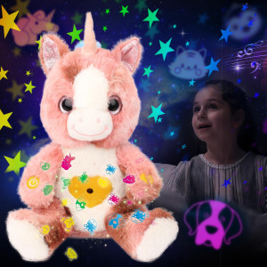 Cuteoy Plush Pink Unicorn Star Projector Musical Adjustable Singing Night Light Stuffed Animals Glowing Plushies Toy Gifts For K