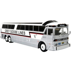 Mci Mc-7 Challenger Intercity Coach Grey Goose Lines Winnipeg (Canada) White & Silver W/Stripes 1/87 (Ho) Diecast Model By Iconic Replicas 87-0335
