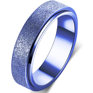 Titanium Stainless Steel Anxiety Fidget Spinner Ring For Women Men Fidget Toys Adults Size 9 Spinning Ring For Width 6Mm Blue