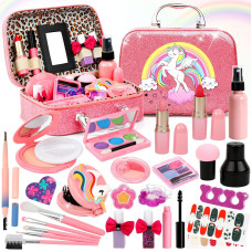 Kids Makeup Kit For Girls Real Washable Makeup Toy For Little Girl Princess Play Make Up Birthday Gift Toy For Toddler Kid Girl