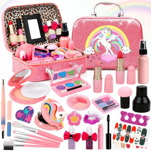 Kids Makeup Kit For Girls Real Washable Makeup Toy For Little Girl Princess Play Make Up Birthday Gift Toy For Toddler Kid Girl