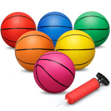 Dilabnba 6 Inch Rubber Basketball Colorful Kids Mini Toy Basketball Childrens Rubber Basketball Teenage Basketballs With Pum