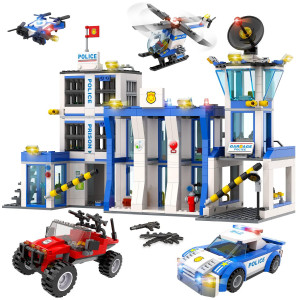 Wishalife City Police Station Building Kit With Prison Police Car Helicopter Drone Buggy Truck Police Toys Gift For 6 Plus