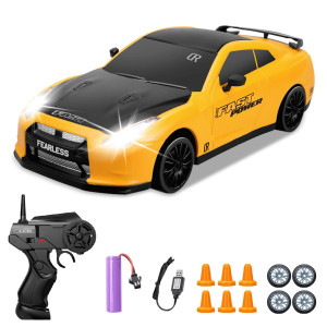 Yuan Plan Remote Control Car 124 24Ghz 4Wd Rc Drift Car Rechargeable High Speed Rc Cars With Cool Lights Batteries And Extra