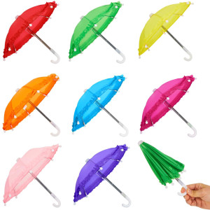 Eccliy 12 Pcs Mini Doll Umbrella 118 Inch Colorful Tiny Plant Umbrella Beach Sunny Rainy 16 Scale Doll Umbrella Toys Decoratio