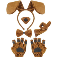 Syhood Puppy Dog Costume Set Kids Dog Ears Headband Bowtie Nose Tail Paw Gloves Puppy Animal Costume For Halloween Carnival Worl