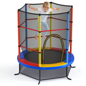 Gymax 55 Trampoline For Kids Toddler Trampoline With Allround Safety Enclosure Net Double Side Zipper Indooroutdoor Kid