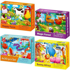Puzzles for Kids Ages 3-5 by Quokka - 4 x 30 Pieces Toddler Puzzles Ages 2-4 - Animal Learning Jigsaw Puzzles for Kids 4-8 Years Old - Educational Toys for Boy and Girl