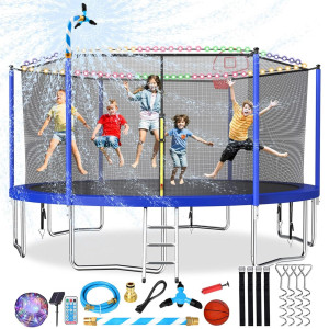 Lyromix 16Ft 15Ft 14Ft Trampoline For Kids And Adults Large Outdoor Trampoline With Stakes Light Sprinkler Backyard Trampoli