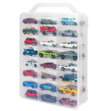 Kislane Double Sided Storage Case For 46 Hot Wheels Matchbox Cars Portable Transparent Storage Case With 46 Compartments Case