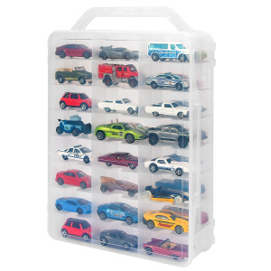 Kislane Double Sided Storage Case For 46 Hot Wheels Matchbox Cars Portable Transparent Storage Case With 46 Compartments Case