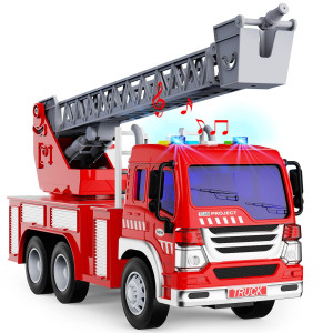 Gizmovine Fire Truck Toy Fire Truck Toys For 3 Year Old Boys Toy Fire Truck With Light Sirens Sound And Extendable Resce Rotat