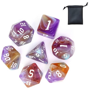 Ksndie Dnd Dice Rpg Polyhedral Dice Set For Dungeon And Dragons Mtg Role Playing Games Dice Set Purpleyellowwhite