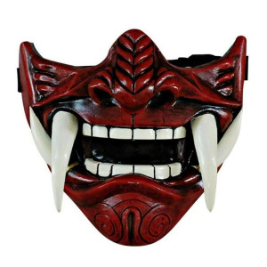 Asky Japanese Hannya Mask Demon Oni Samurai Noh Kabuki Prajna Devil Half Face Mask Cosplay Red