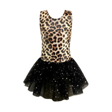 Eqsjiu Leopard Leotards For Girls Ballet With Black Skirt Dance Dress Shiny Stars Leotard For Birthday Party Performance For 34