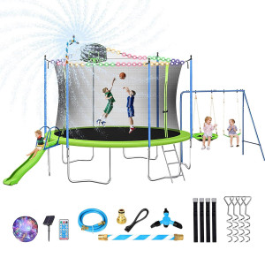 Lyromix 12 14Ft Trampoline With Slide And Swings Astm Approved Large Recreational Trampoline With Basketball Hoop And Ladderou