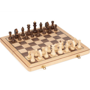 Lingle 15Inch Wooden Folding Chess Set With 3 Kh Chess Pieces Maple Walnut Inlay Board Game