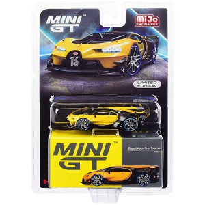 Mini Gt Bugatti Vision Gran Turismo Yellow And Carbon 1/64 Diecast Model Car By True Scale Miniatures Mgt00317
