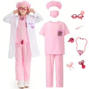 Wbesty Kids Doctor Costume Boys Girls Doctor Coat 10Pc Doctor Play Kits With Costume And Accessories For Halloween Parties 24T