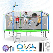 Lyromix 16Ft 15Ft 14Ft Trampoline For Kids And Adults Large Outdoor Trampoline With Stakes Light Sprinkler Backyard Trampoli