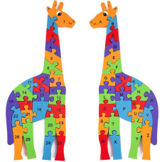 Lovestown Giraffe Wooden Puzzle 26Pcs Jigsaw Puzzle Alphabet And Number Blocks Wooden Building Blocks For Kid Preschool