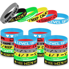 Tuparka 60 Pieces Video Game Bracelets Rubber Wristbands Colored Silicone Wristbands Supplies For Game Party Birthday Party Part