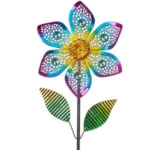 Venniy Wind Spinner With Metal Stake Outdoor Garden Pinwheels Spinners Hollowout Flower Shape Design For Yard Lawn Patio Decor