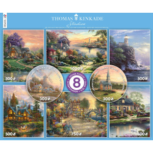 Ceaco 8 In 1 Multipack Thomas Kinkade 2 Round 300 Piece 4 550 Piece 1 750 Piece 1 1000 Piece Jigsaw Puzzles