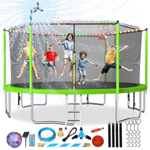 Lyromix 16Ft 15Ft 14Ft Trampoline For Kids And Adults Large Outdoor Trampoline With Stakes Light Sprinkler Backyard Trampoli