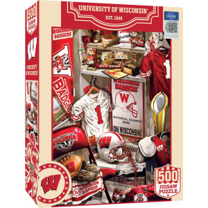 Masterpieces Game Day 500 Piece Jigsaw Puzzle For Adults - Ncaa Wisconsin Badgers Locker Room - 15"X21"