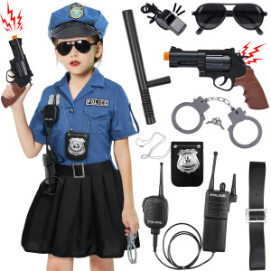 Tacobear Girls Police Officer Costume Cop Uniform Dress With Toy Accessories Birthday Cosplay Outfit Halloween Dress Up Set