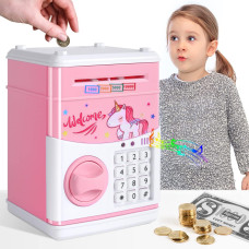 Gudoqi Password Piggy Bank Digital Electronic Money Bank Mini Atm Cash Coin Saving Can Toys Birthday Gifts For Kids Pink Uni