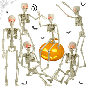 6 Pcs Halloween Skeleton With Light Eyes Head Making Sounds Full Body Human Plastic Bones Skeleton Decor Plastic Skeleton Hangin