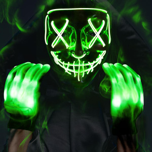 Max Fun Halloween Mask Led Light Up Maks Glowing Gloves For Halloween Costume Cosplay Party Led Scary Masks With 3 Lighting Mode