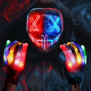 Max Fun Halloween Mask Led Light Up Maks Glowing Gloves For Halloween Costume Cosplay Party Led Scary Masks With 3 Lighting Mode