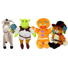 Whitehouse Leisure Dreamworks Shrek 33Cm Soft Plush Toy Set Shrek Donkey Gingerbread Man Puss In Boots