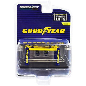 Adjustable Four-Post Lift goodyear Tires Blue and Yellow Four-Post Lifts Series 3 164 Diecast Model by greenlight