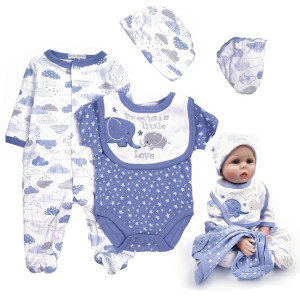 5 Piece Set Reborn Baby Dolls Clothes Boy 22 Inch Newborn Blue Outfits Accesories For 2022 Inch Reborns Doll Clothing