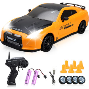 Yuan Plan Remote Control Car 124 24Ghz 4Wd Rc Drift Car Rechargeable High Speed Rc Cars With Cool Lights Batteries And Extra