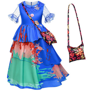 Princess Costume Dress For Girls Birthday Halloween Party Dress Up With Bag Accessories