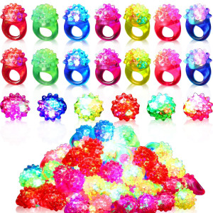 Chivao 50 Pack Flashing Led Light Up Rings Colorful Bumpy Jelly Rubber Rings Glow In The Dark Rings For Kids Party Favors Gifts