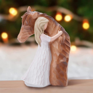 Luckybunny Truly A Friend Guardian Angel Statues Sculpted Handpainted Girl Embracing Horse Figurines Horse Lover Gifts Cowgi