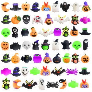 60 Pcs Halloween Mochi Squishy Toys Mini Cute Squeeze Toy Stress Reliever Anxiety Packs For Kid Halloween Halloween