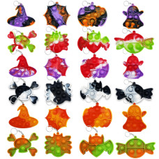 24 Pcs Halloween Mini Pop Fidget Toy Keychain Bubble Popping Toy Packs Simple Silicone Squeeze Sensory Toys Relieves Stress A