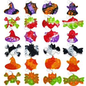 24 Pcs Halloween Mini Pop Fidget Toy Keychain Bubble Popping Toy Packs Simple Silicone Squeeze Sensory Toys Relieves Stress A