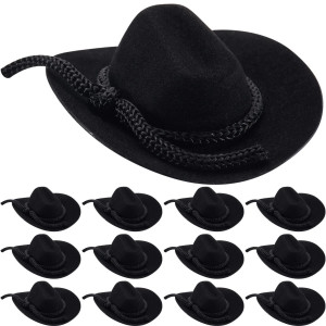 24 Pcs Mini Cowboy Hats For Crafts Flocking Mini White Cowgirl Hat Western Wedding Favors For Doll Decorations Black