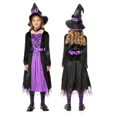 Twisterck Witch Costume For Girls Kids Halloween Party Fancy Dress Up Deluxe Set With Hat Skirt For Girls