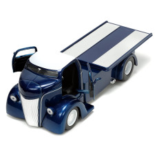 Jada Toys Just Trucks 124 1947 Ford Coe Flatbed Diecast Car Dark Bluewhite With Tire Rack Toys For Kids And Adults