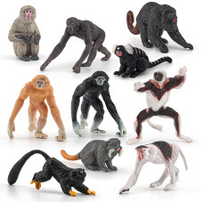 Fantarea Wild Life Jungle Animal Model Playsets 10 Pcs Mini Monkey Figurines Proboscis Monkeys Japanese Macaques Marmosets Gibbo